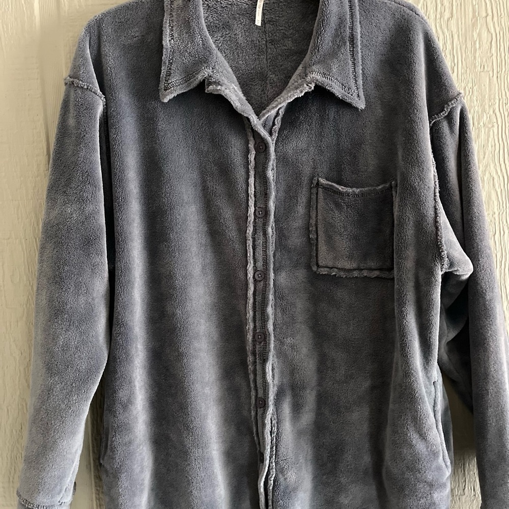 Hello Nite Cozy Blue/Gray Fleece Utility Jacket for Women